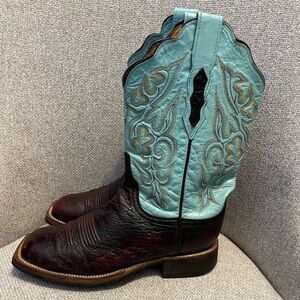 Lucchese TX5905WD Turquoise & Brown Western Cowboy Boots – Women’s 7.5